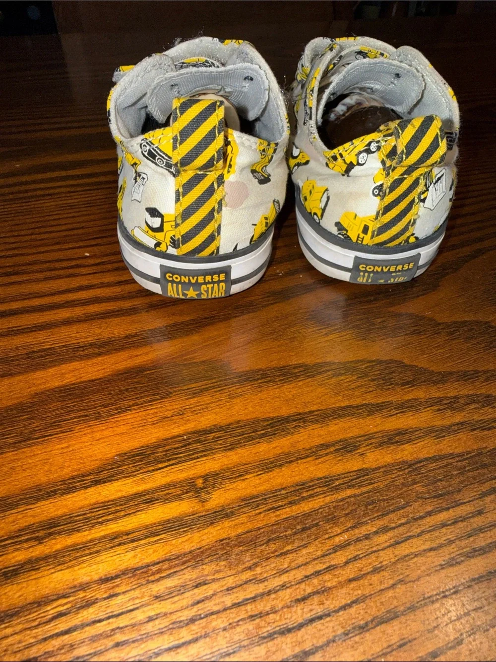 Converse Kids White Sneakers with Yellow Construction Truck Print